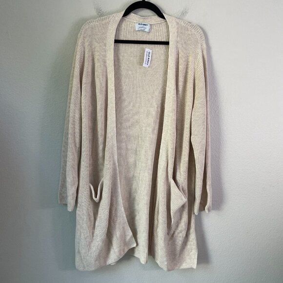 NEW Old Navy Womens XL Tan Open Knit Cardigan Sweater Pockets Mid Length - Picture 3 of 11